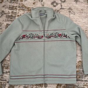 Croft & Barrow green Fleece Jacket with embroidered birds